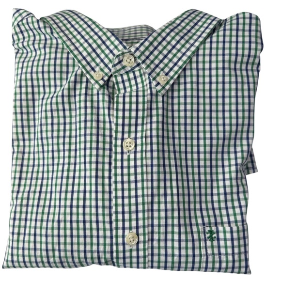 Izod Green and Blue Checkered Casual Button Down Shirt - Picture 1 of 7